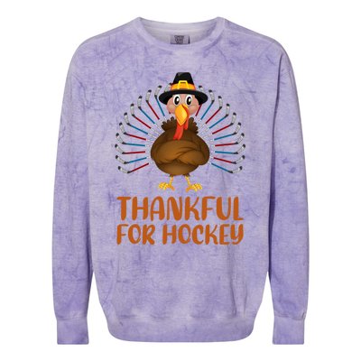 Funny Turkey Lover Thankful For Hockey Thanksgiving Cool Gift Colorblast Crewneck Sweatshirt