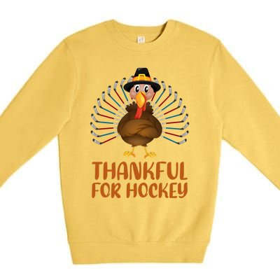 Funny Turkey Lover Thankful For Hockey Thanksgiving Cool Gift Premium Crewneck Sweatshirt