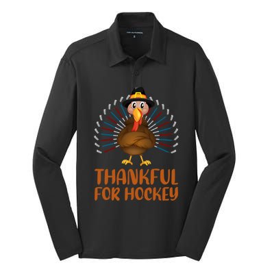 Funny Turkey Lover Thankful For Hockey Thanksgiving Cool Gift Silk Touch Performance Long Sleeve Polo