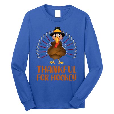 Funny Turkey Lover Thankful For Hockey Thanksgiving Cool Gift Long Sleeve Shirt