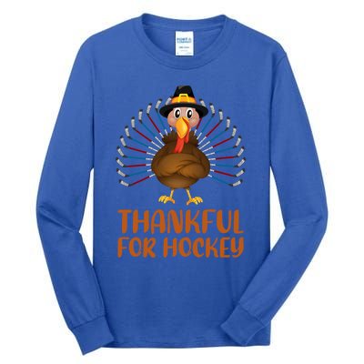 Funny Turkey Lover Thankful For Hockey Thanksgiving Cool Gift Tall Long Sleeve T-Shirt