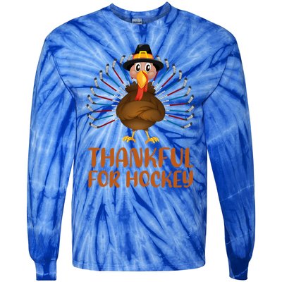 Funny Turkey Lover Thankful For Hockey Thanksgiving Cool Gift Tie-Dye Long Sleeve Shirt