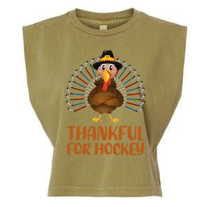 Funny Turkey Lover Thankful For Hockey Thanksgiving Cool Gift Garment-Dyed Women's Muscle Tee