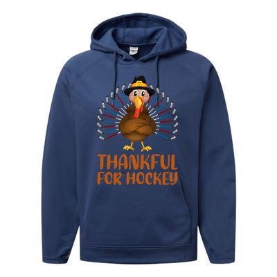 Funny Turkey Lover Thankful For Hockey Thanksgiving Cool Gift Performance Fleece Hoodie