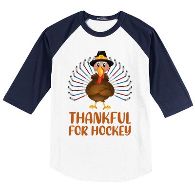 Funny Turkey Lover Thankful For Hockey Thanksgiving Cool Gift Baseball Sleeve Shirt