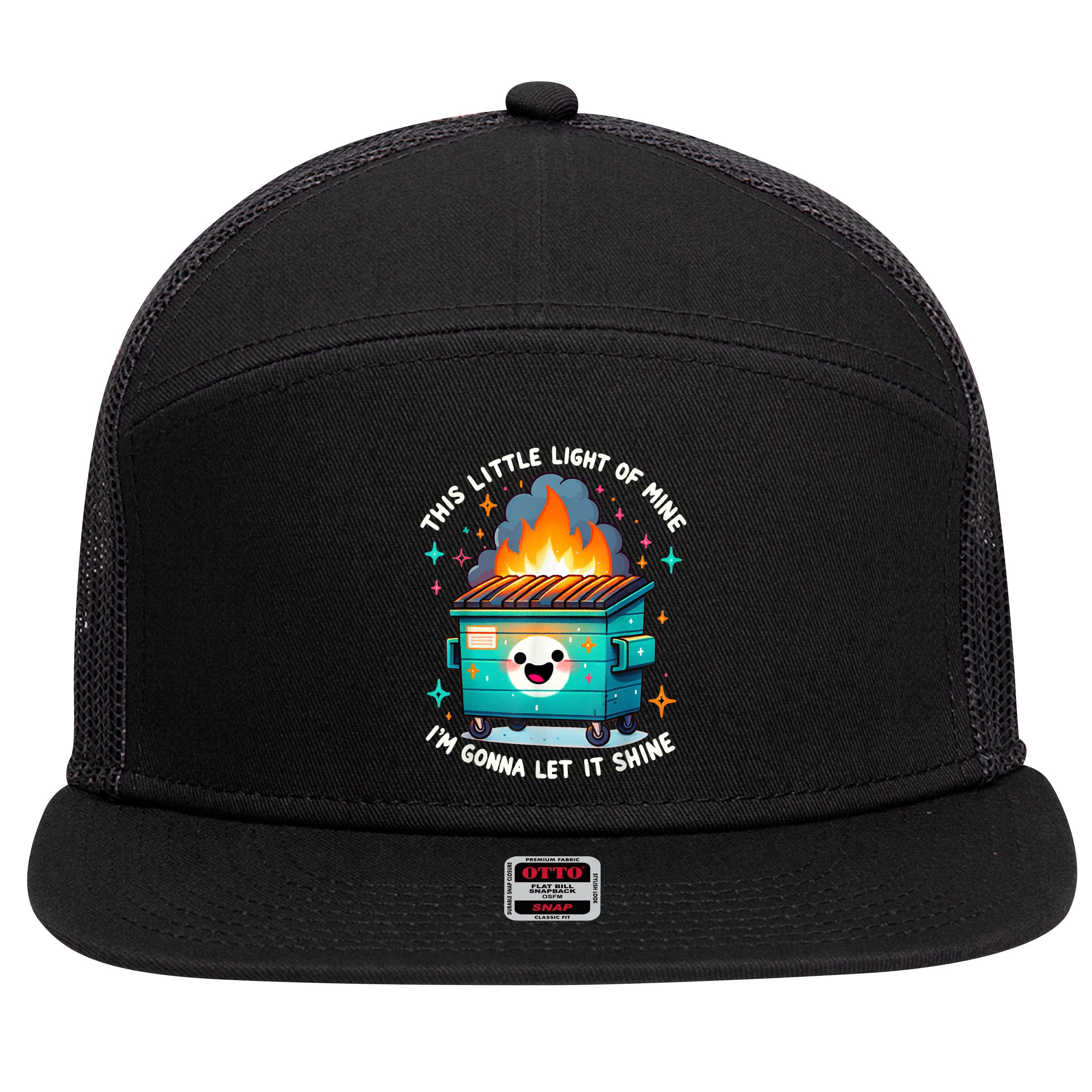 Funny This Little Light Of Mine Lil Dumpster Fire 7 Panel Mesh Trucker Snapback Hat