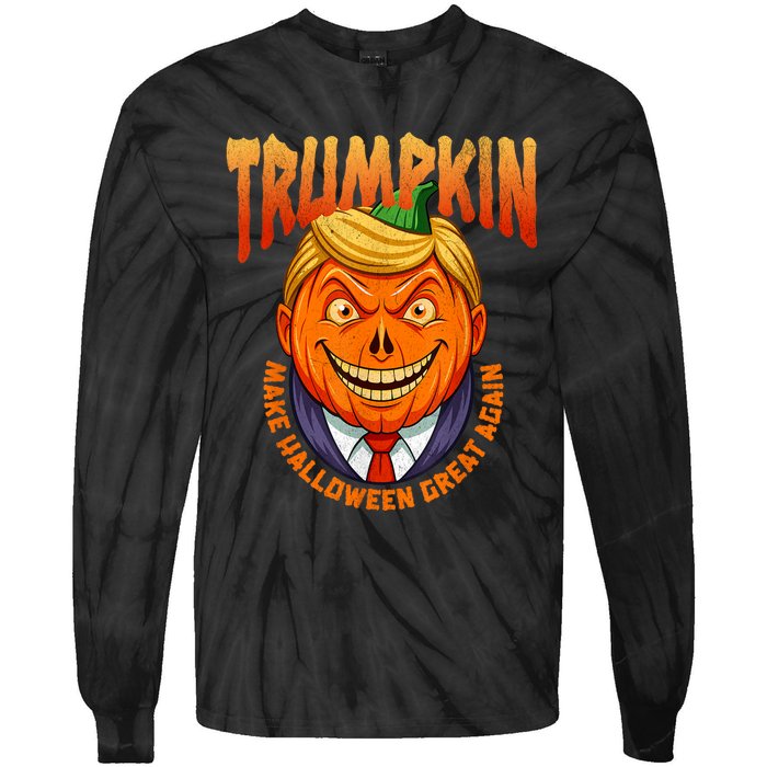 Funny Trumpkin Make Halloween Great Again America Humor Tie-Dye Long Sleeve Shirt