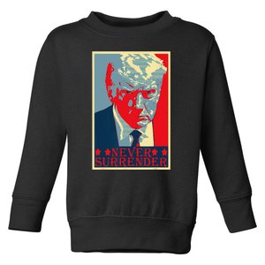 Funny Trump Mug Shot Donald Trump Mug Shot Never Surrender Cute Toddler Sweatshirt