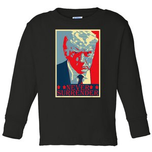 Funny Trump Mug Shot Donald Trump Mug Shot Never Surrender Cute Toddler Long Sleeve Shirt