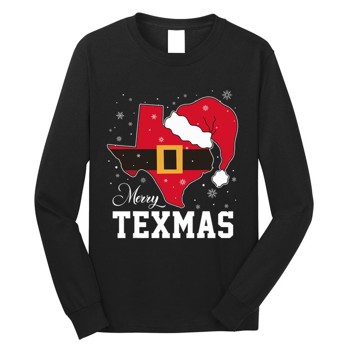 Funny Texas Merry Texmas Christmas State Santa Hat Clothing Long Sleeve Shirt