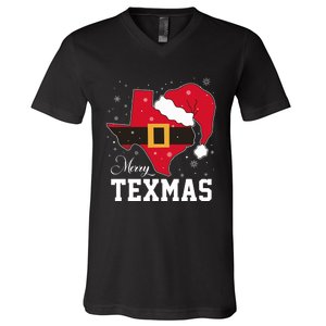 Funny Texas Merry Texmas Christmas State Santa Hat Clothing V-Neck T-Shirt