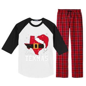 Funny Texas Merry Texmas Christmas State Santa Hat Clothing Raglan Sleeve Pajama Set