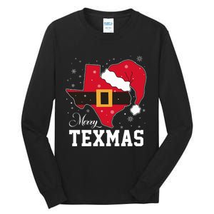 Funny Texas Merry Texmas Christmas State Santa Hat Clothing Tall Long Sleeve T-Shirt