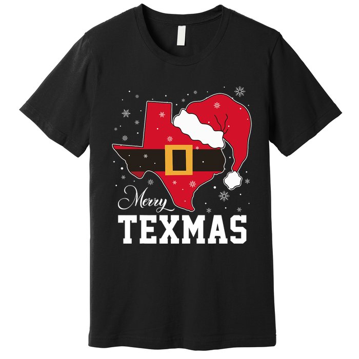 Funny Texas Merry Texmas Christmas State Santa Hat Clothing Premium T-Shirt