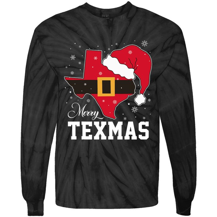 Funny Texas Merry Texmas Christmas State Santa Hat Clothing Tie-Dye Long Sleeve Shirt