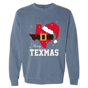 Funny Texas Merry Texmas Christmas State Santa Hat Clothing Garment-Dyed Sweatshirt