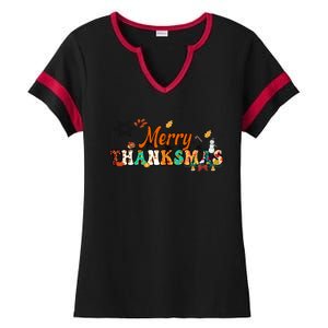 Funny Thanksmas Merry Thanksmas Thanksgiving Christmas Ladies Halftime Notch Neck Tee