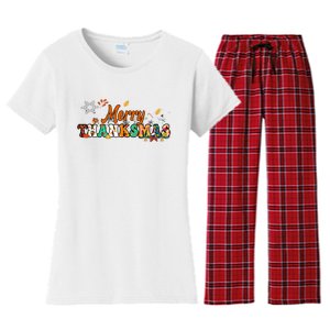 Funny Thanksmas Merry Thanksmas Thanksgiving Christmas Women's Flannel Pajama Set