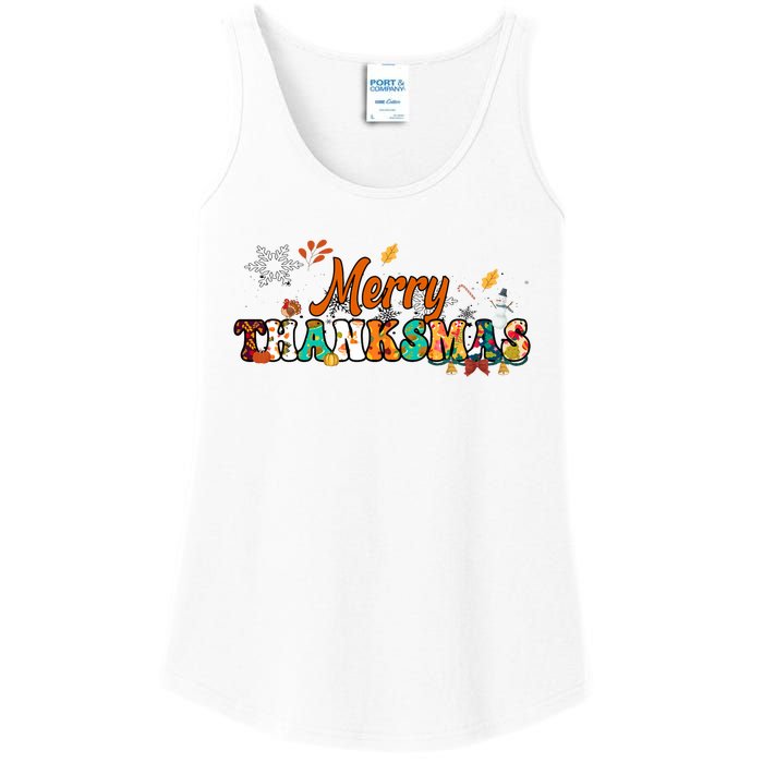 Funny Thanksmas Merry Thanksmas Thanksgiving Christmas Ladies Essential Tank