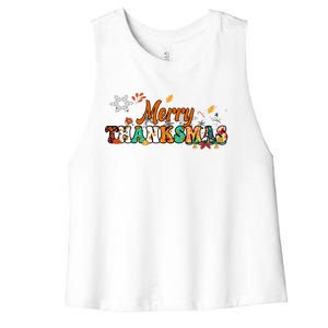 Funny Thanksmas Merry Thanksmas Thanksgiving Christmas Women's Racerback Cropped Tank