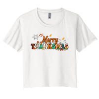 Funny Thanksmas Merry Thanksmas Thanksgiving Christmas Women's Crop Top Tee