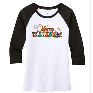 Funny Thanksmas Merry Thanksmas Thanksgiving Christmas Women's Tri-Blend 3/4-Sleeve Raglan Shirt