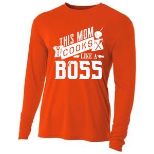 Funny This Mom Cooks Like A Boss Gift Cooling Performance Long Sleeve Crew