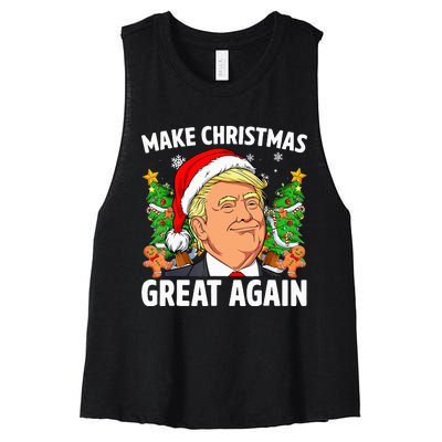 Funny Trump Make Christmas Great Again Ugly Sweater Xmas Women's Racerback Cropped Tank