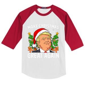 Funny Trump Make Christmas Great Again Ugly Sweater Xmas Kids Colorblock Raglan Jersey