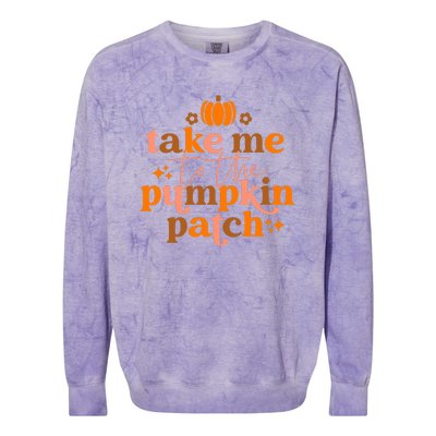 Fall Take Me To The Pumpkin Patch Funny Thanksgiving Retro Colorblast Crewneck Sweatshirt