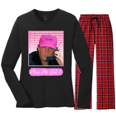 Funny Trump Miss Me Yet Trump 2024 President 2024 Women's Long Sleeve Flannel Pajama Set 