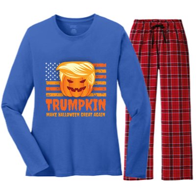 Funny Trumpkin Make Halloween Great Again Patriotic Humor Meaningful Gift Women's Long Sleeve Flannel Pajama Set 