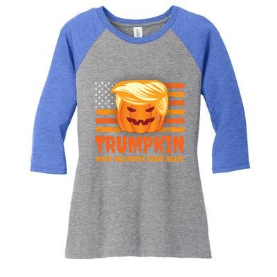 Funny Trumpkin Make Halloween Great Again Patriotic Humor Meaningful Gift Women's Tri-Blend 3/4-Sleeve Raglan Shirt