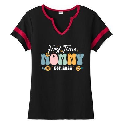 First Time Mommy Est 2024 New Mom Pregnancy Announcement Ladies Halftime Notch Neck Tee