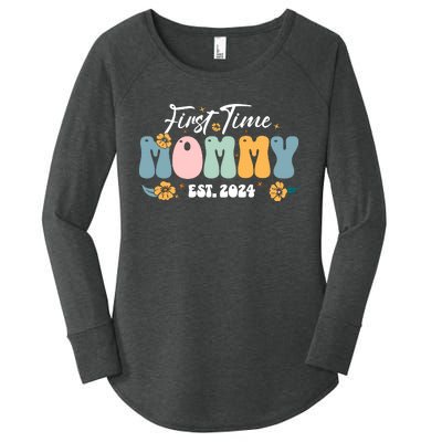 First Time Mommy Est 2024 New Mom Pregnancy Announcement Women's Perfect Tri Tunic Long Sleeve Shirt