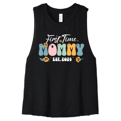 First Time Mommy Est 2024 New Mom Pregnancy Announcement Women's Racerback Cropped Tank