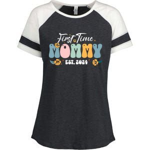 First Time Mommy Est 2024 New Mom Pregnancy Announcement Enza Ladies Jersey Colorblock Tee