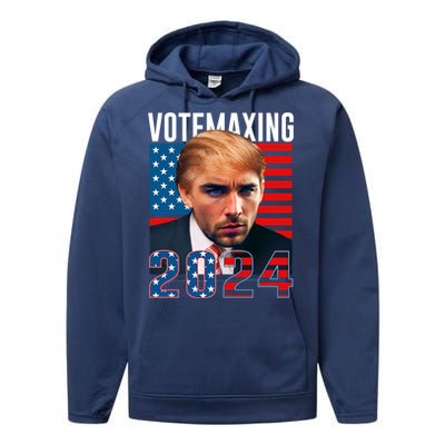 Funny Trump Male Model Vote Maxing 2024 Election Performance Fleece Hoodie