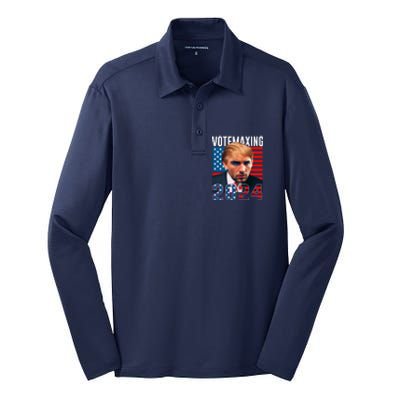 Funny Trump Male Model Vote Maxing 2024 Election Silk Touch Performance Long Sleeve Polo