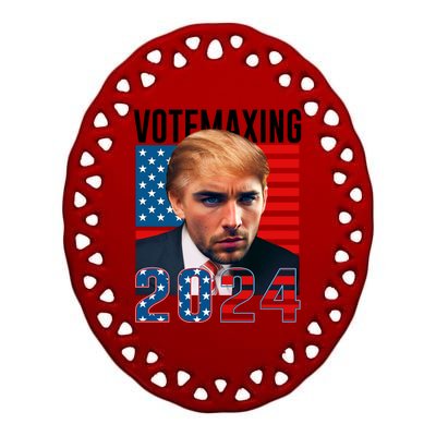 Funny Trump Male Model Vote Maxing 2024 Election Ceramic Oval Ornament