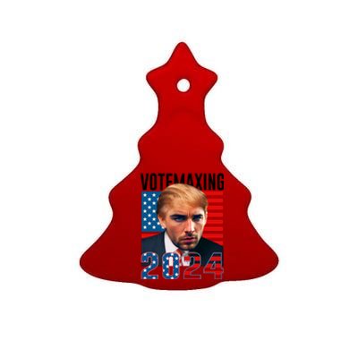 Funny Trump Male Model Vote Maxing 2024 Election Ceramic Tree Ornament