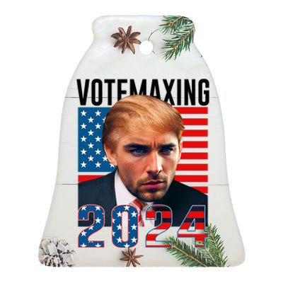 Funny Trump Male Model Vote Maxing 2024 Election Ceramic Bell Ornament