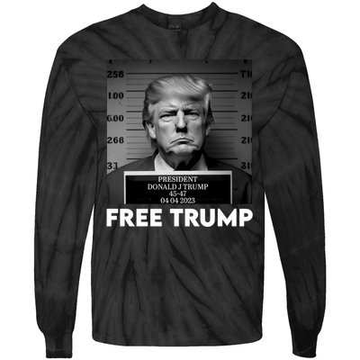 Free Trump Mug Shot Trump Not Guilty MugShot Tie-Dye Long Sleeve Shirt