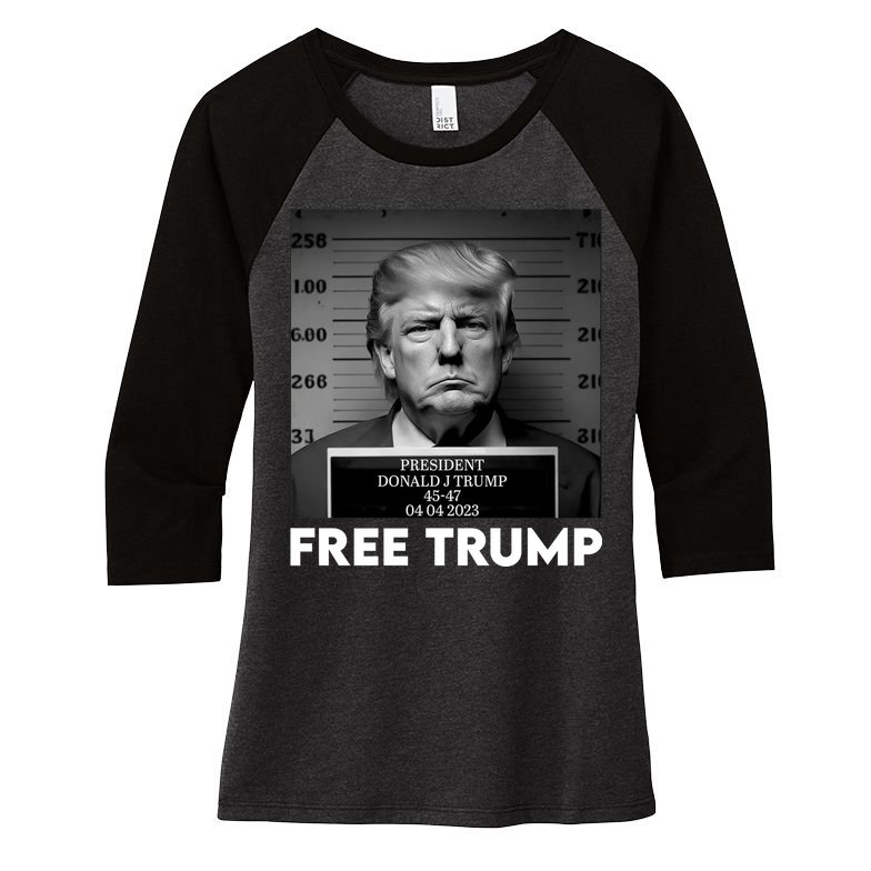 Free Trump Mug Shot Trump Not Guilty MugShot Women's Tri-Blend 3/4-Sleeve Raglan Shirt