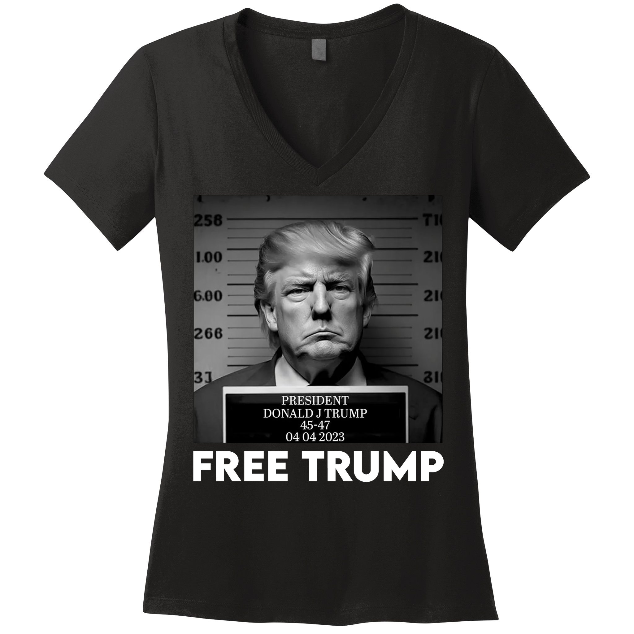 Free Trump Mug Shot Trump Not Guilty MugShot Women's V-Neck T-Shirt