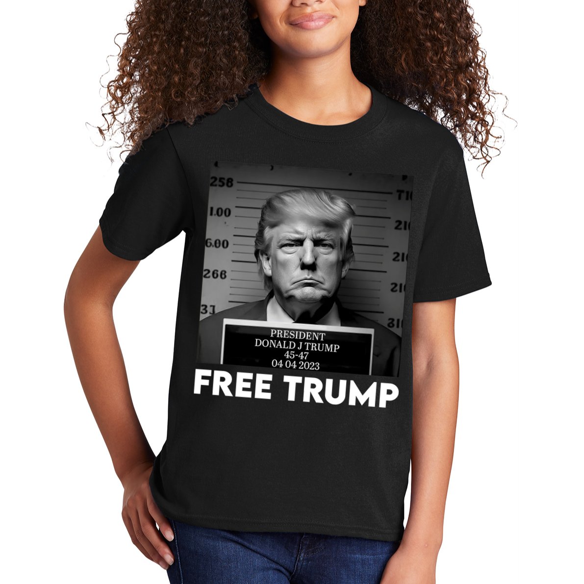 Free Trump Mug Shot Trump Not Guilty MugShot Kids T-Shirt