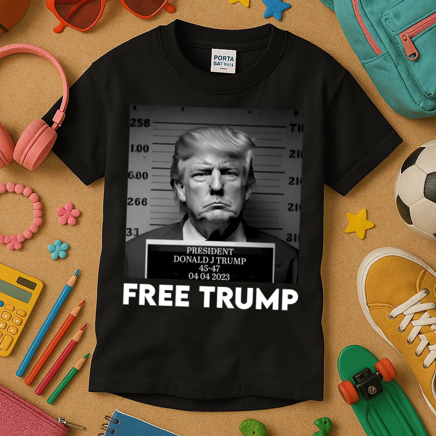 Free Trump Mug Shot Trump Not Guilty MugShot Kids T-Shirt
