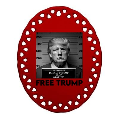 Free Trump Mug Shot Trump Not Guilty MugShot Ceramic Oval Ornament