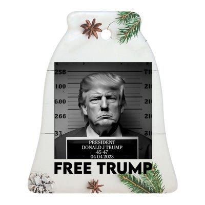 Free Trump Mug Shot Trump Not Guilty MugShot Ceramic Bell Ornament