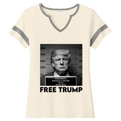 Free Trump Mug Shot Trump Not Guilty MugShot Ladies Halftime Notch Neck Tee